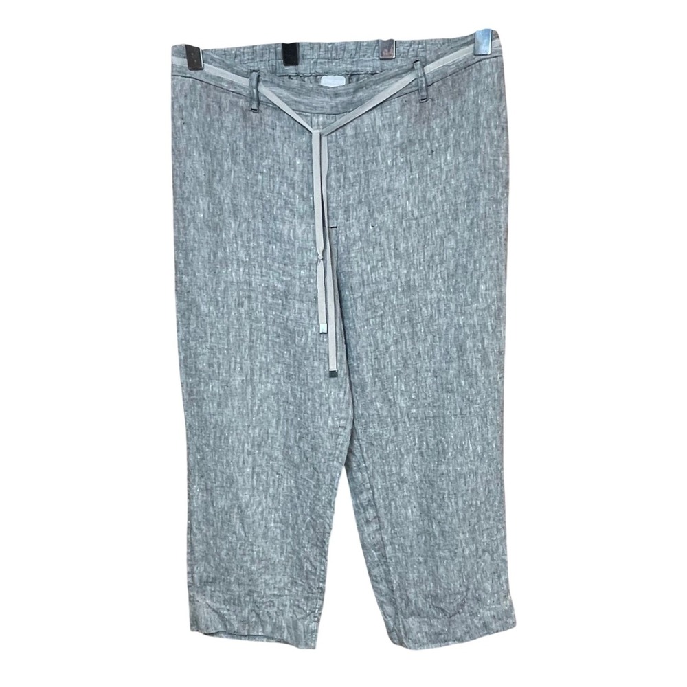 Chicos Linen Blend Capri Pants Gray Women's Size 2 Elastic Waist Drawstring